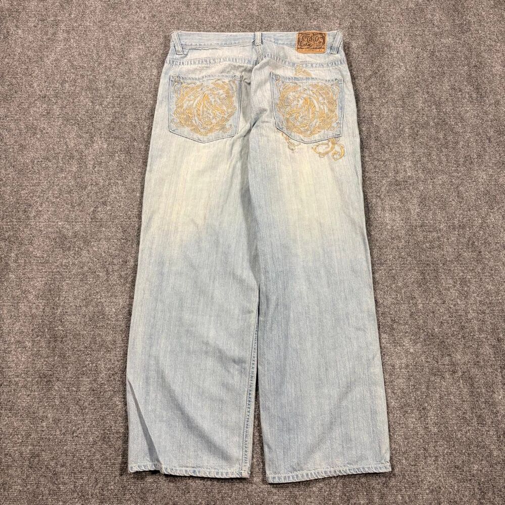 vintage y2k ecko unlimited light wash embroidered baggy fit jeans